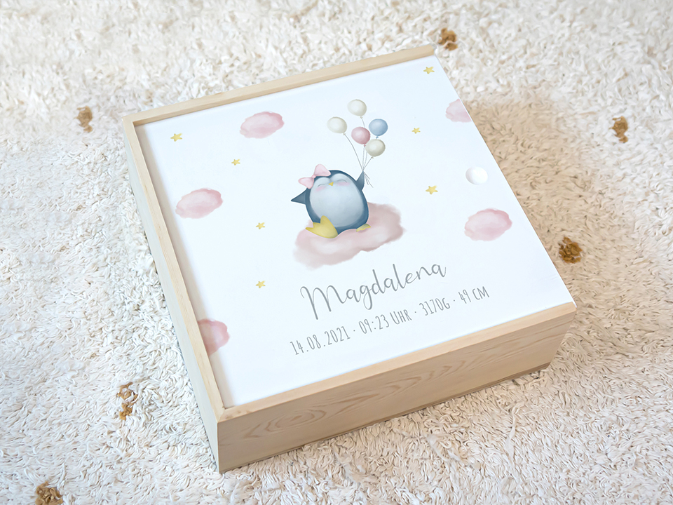 Shop MAme, Erinnerungsbox Geburtstag Pinguin Luftballon - Mädchen